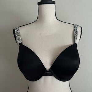 Victoria's Secret Black T-Shirt Bra with Logo Straps